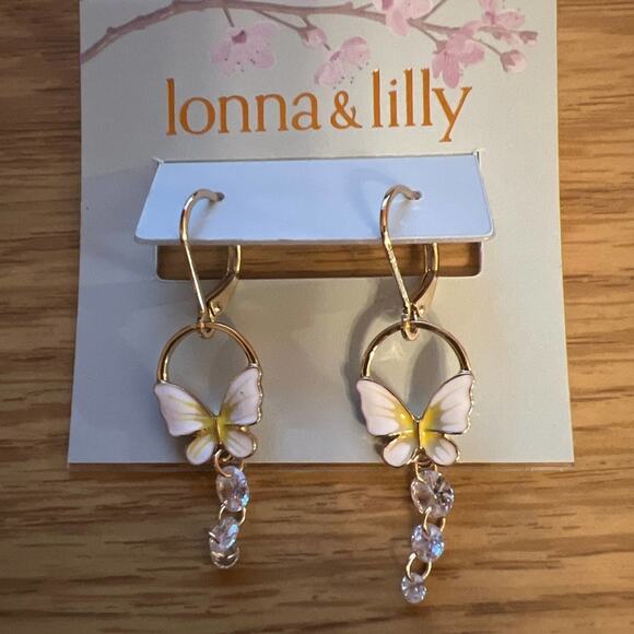 Lonna & Lilly Gold Tone Crystal Butterfly Drop Earrings New - Picture 1 of 4
